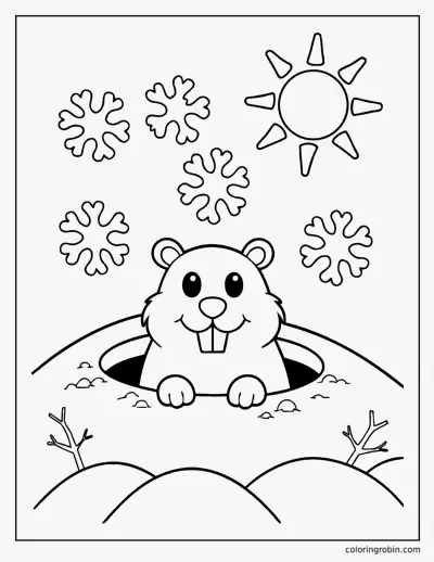 Groundhog Peeking Out coloring page