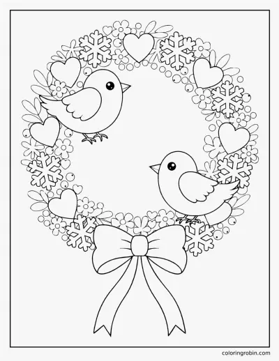 Hearts and Snowflakes Wreath coloring page