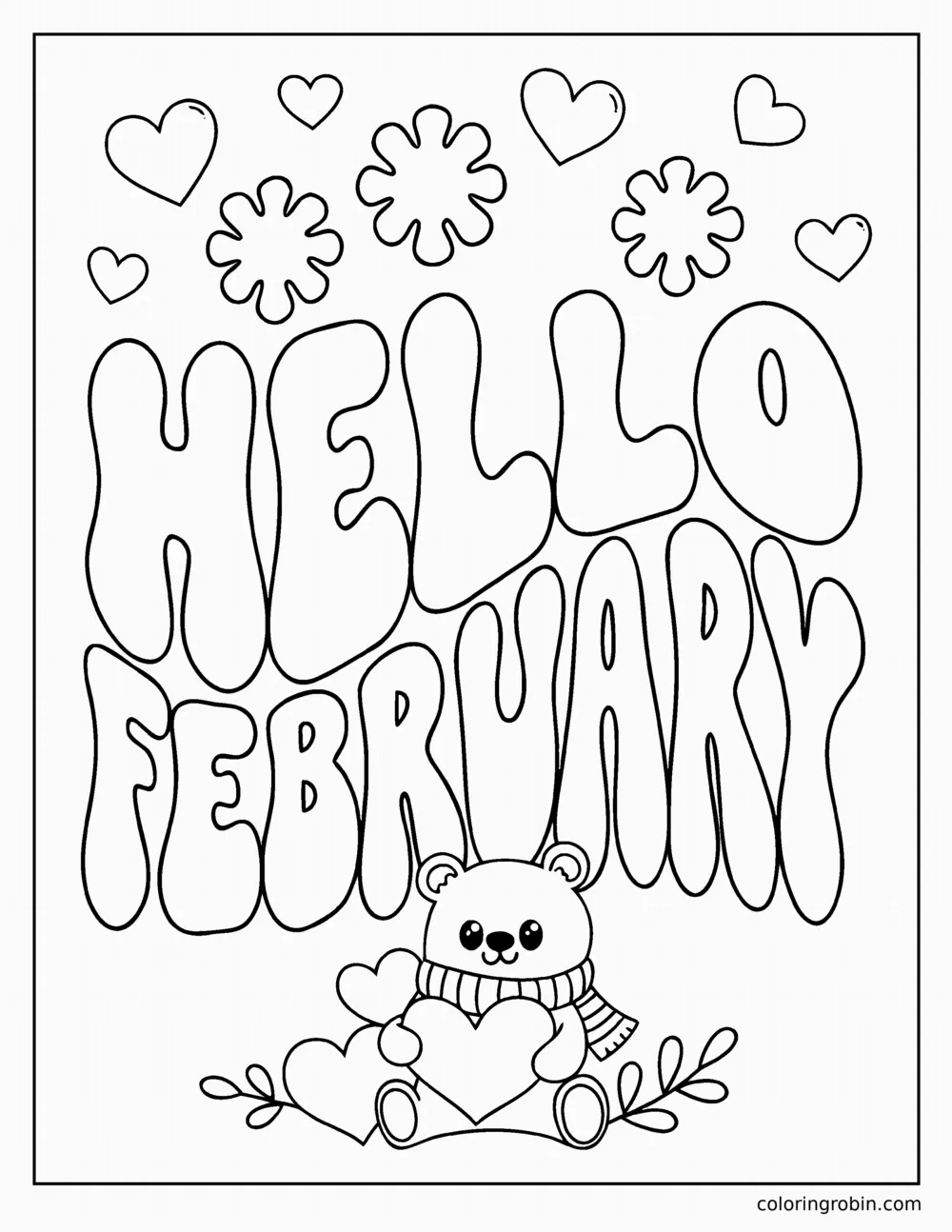 Hello February coloring page