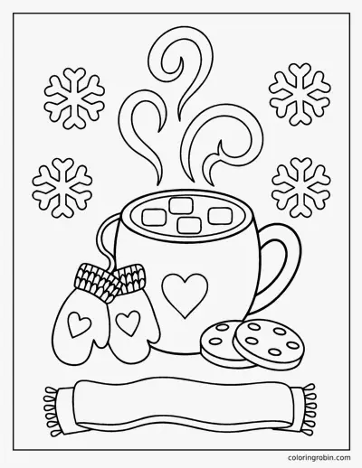 Mittens and Hot Cocoa coloring page