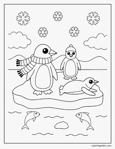 Penguins on the Ice coloring page