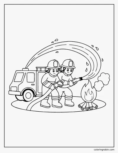 Firefighters Spraying Water coloring page