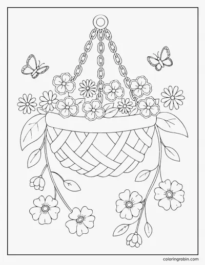 Hanging Flower Basket coloring page