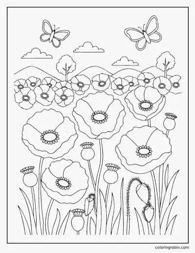Poppy Field coloring page