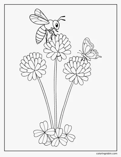 Bee on Clover Flowers coloring page