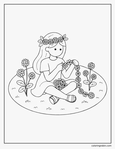 Girl Making a Clover Crown coloring page