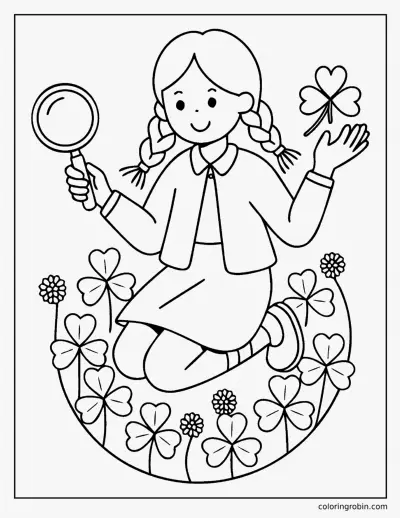 Girl Searching a Clover Patch coloring page