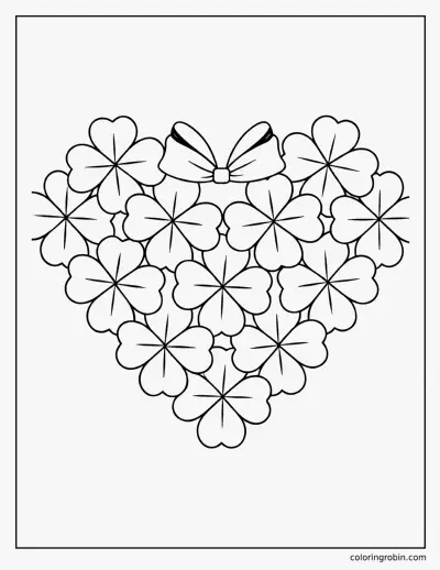 Heart of Four Leaf Clovers coloring page
