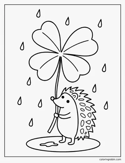 Hedgehog with a Clover Umbrella coloring page