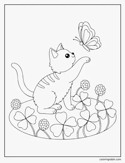Kitten in the Clover coloring page