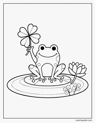 Lucky Frog with a Four Leaf Clover coloring page