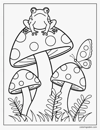 Frog on a Mushroom coloring page