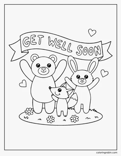 Animal Friends Get Well Soon Banner coloring page