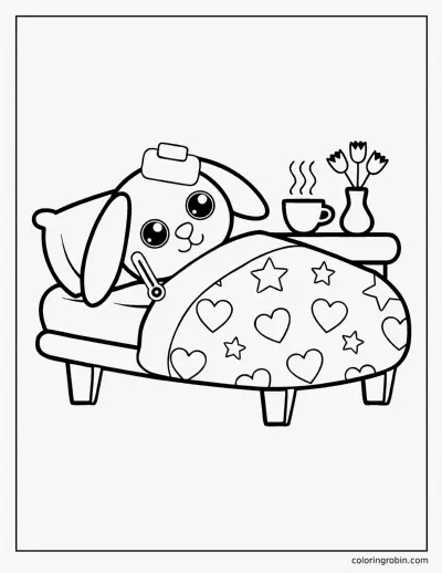 Bunny Resting in Bed coloring page
