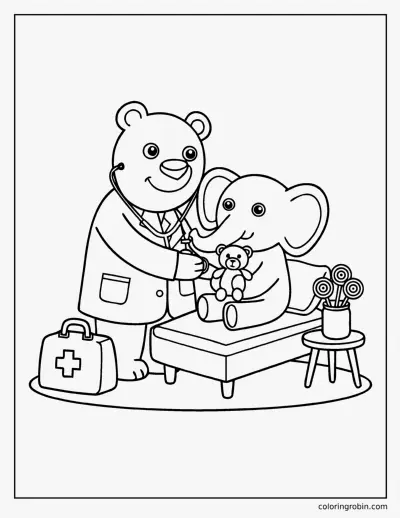Doctor Bear and Patient coloring page