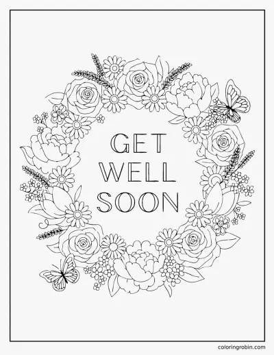 Get Well Soon Flower Wreath coloring page