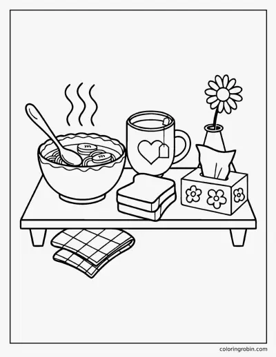 Get Well Soup and Tea Tray coloring page