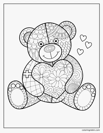 Zentangle Get Well Teddy coloring page