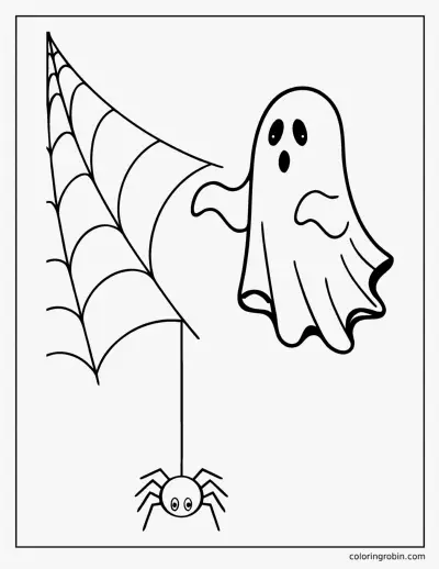 Ghost and a Spider Web coloring page