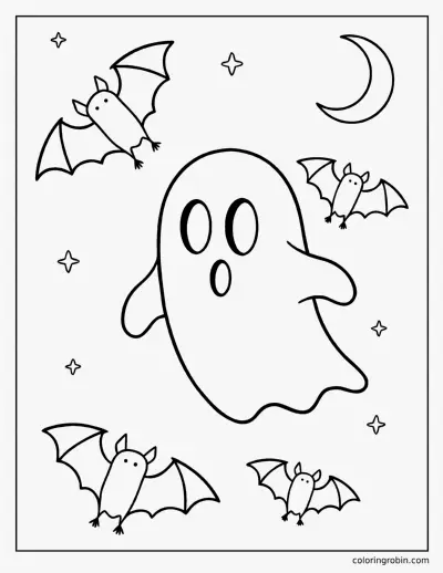 Ghost and Bats coloring page