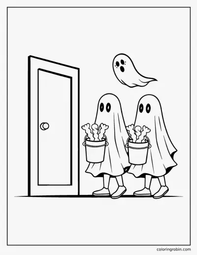 Ghosts Trick or Treating coloring page