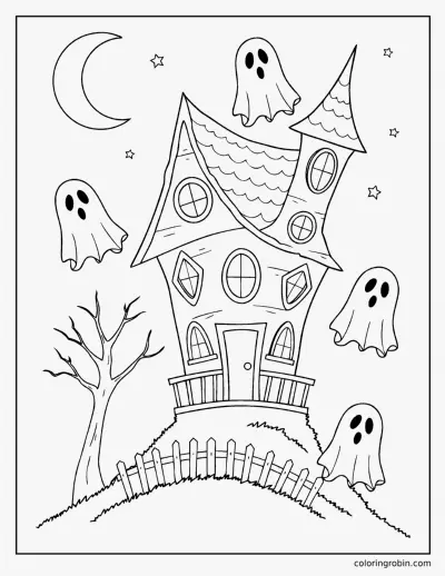Haunted House with Ghosts coloring page