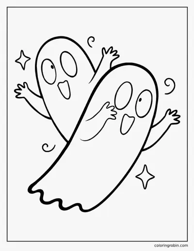 Two Ghosts Playing coloring page