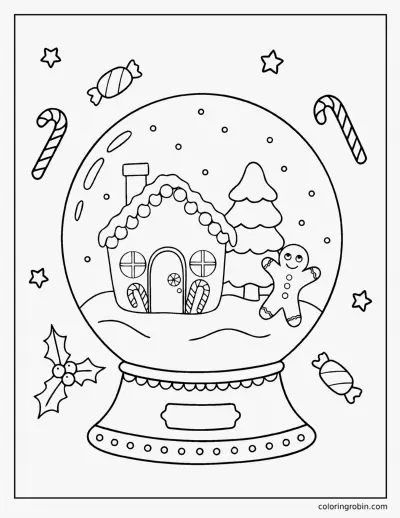 Gingerbread House Snow Globe coloring page