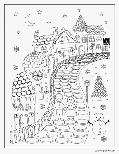 Gingerbread Village coloring page