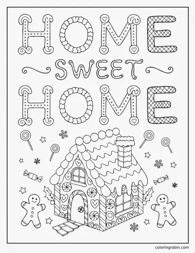 Home Sweet Home Lettering coloring page