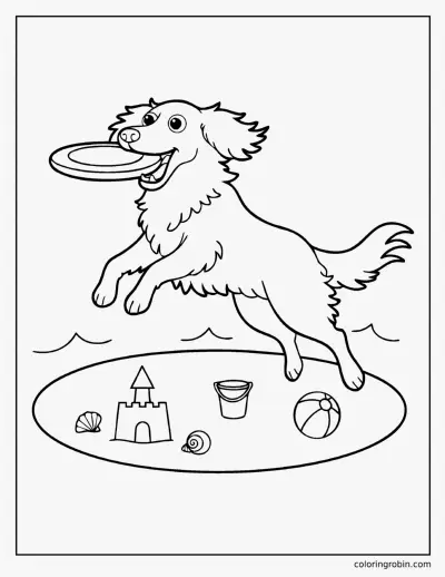 Golden Retriever at the Beach coloring page