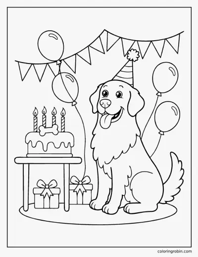 Golden Retriever Birthday Party coloring page