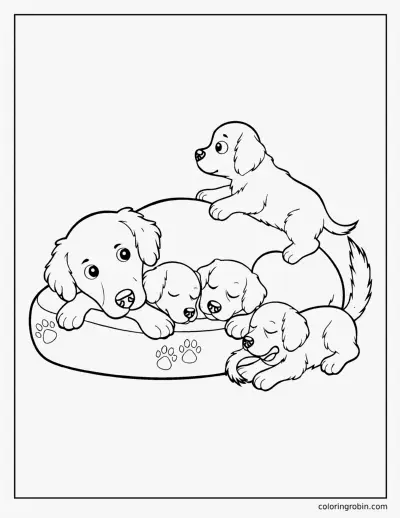 Golden Retriever Mother and Puppies coloring page