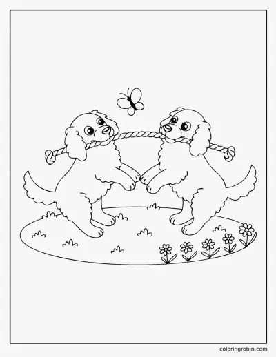 Golden Retriever Puppies Tug of War coloring page