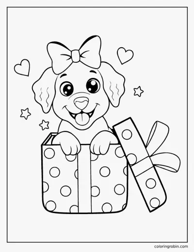 Golden Retriever Puppy in a Gift Box coloring page