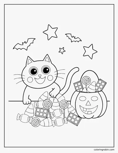 Cat and the Sweets coloring page