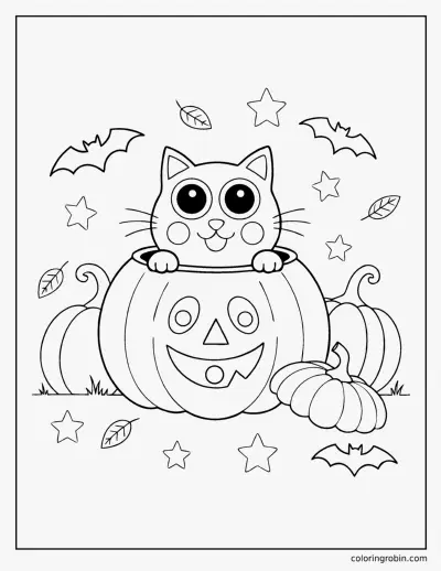 Cat in a Pumpkin coloring page