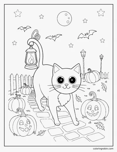 Cat with a Lantern coloring page