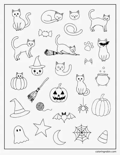 Halloween Cat Doodle Page coloring page