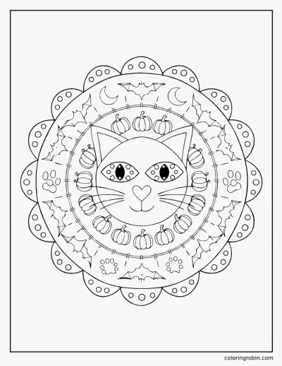 Halloween Cat Mandala coloring page