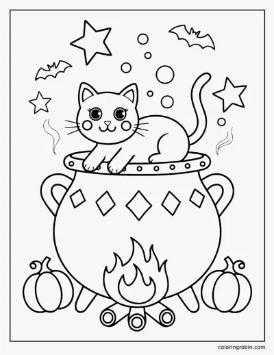 Kitten in a Cauldron coloring page