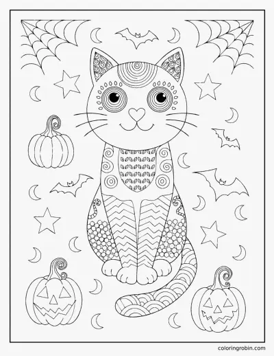 Patterned Halloween Cat coloring page