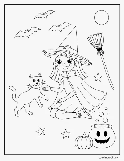 Witch and Her Cat coloring page