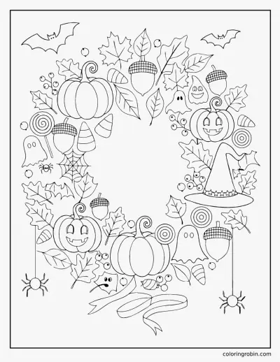 Halloween Wreath coloring page