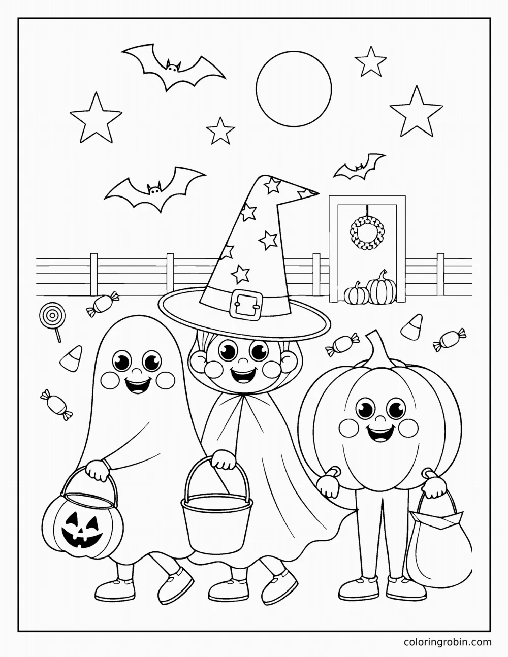Trick or Treaters coloring page