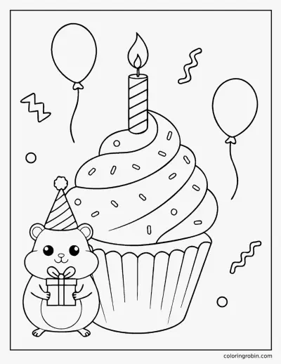 Hamster Birthday coloring page