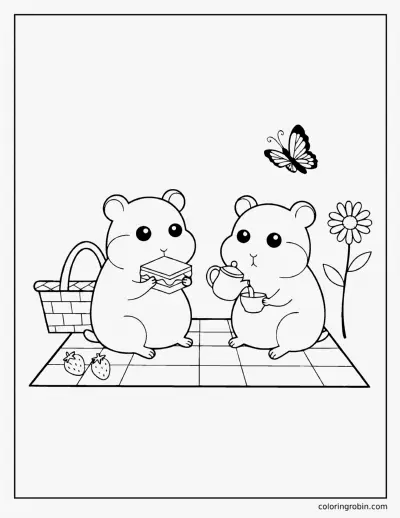 Hamster Picnic coloring page