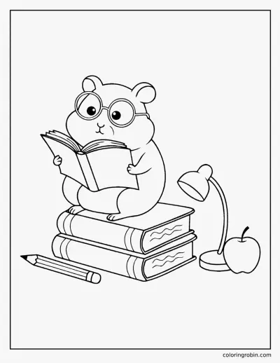 Hamster Reading a Book coloring page