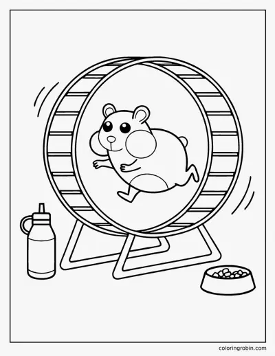 Hamster Running in a Wheel coloring page