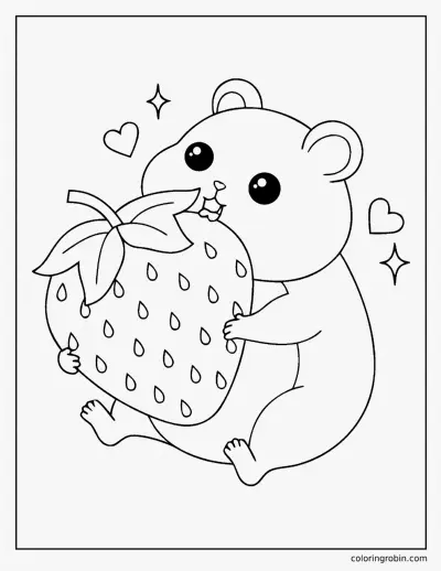 Kawaii Hamster with a Strawberry coloring page